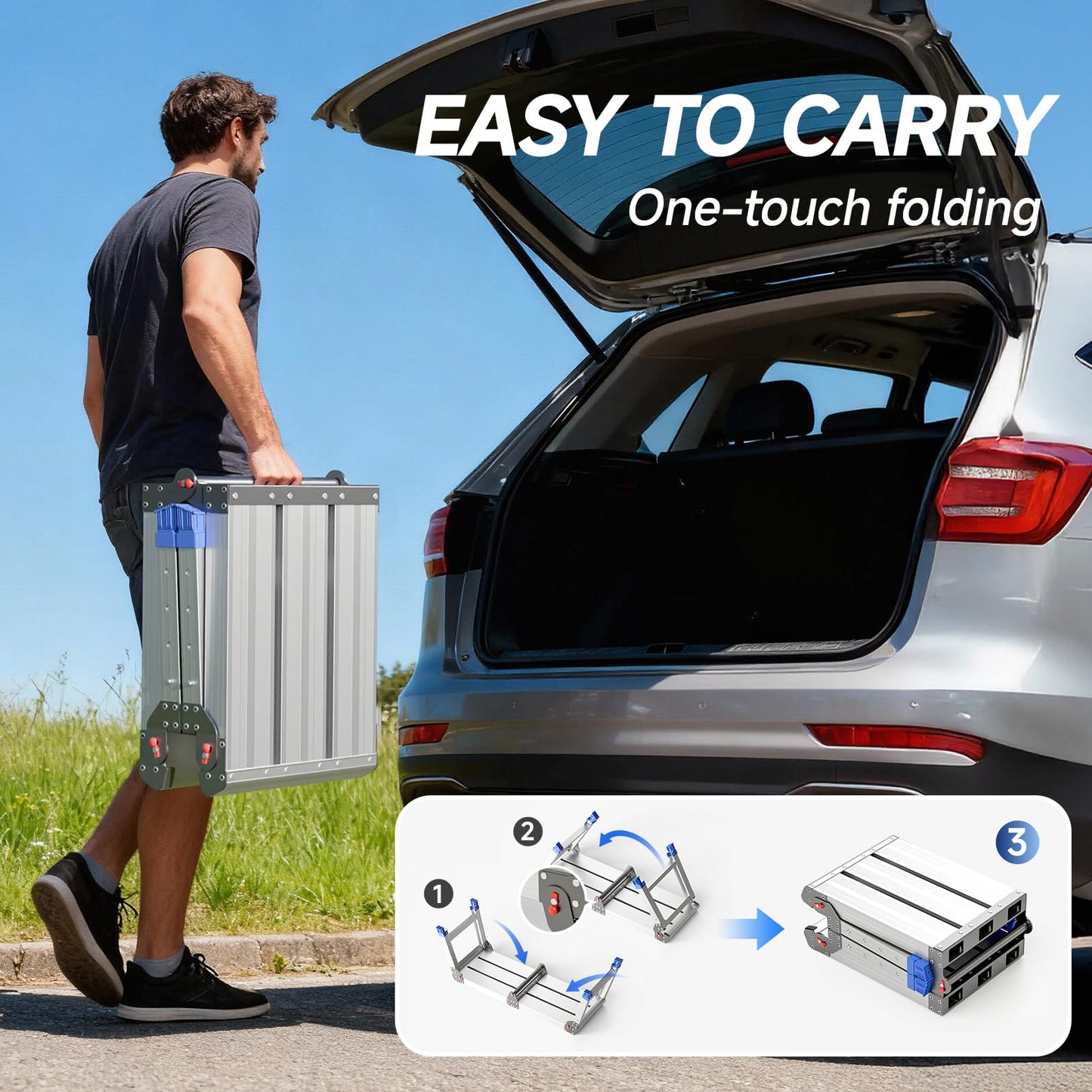 Loyoda Adjustable Folding Work Platform 500 lbs - Lightweight Aluminum Step Stool Ladder for Washing Vehicles, Cleaning, Painting, Reaching High Items | Standard Size 33" x 12" x 19.5”