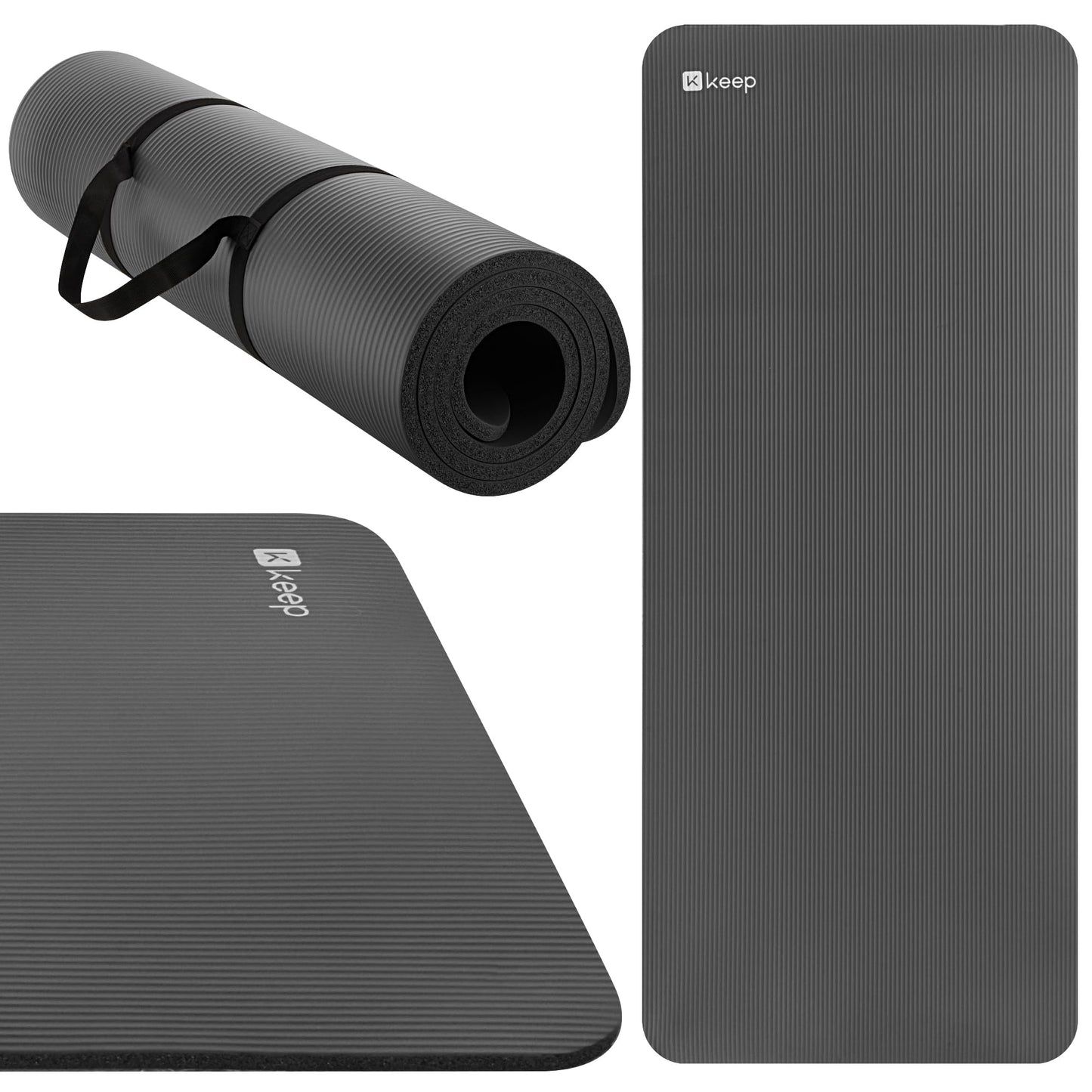 KEEP Extra Thick NBR Yoga Mat for Women & Men, 15mm Thick, 72”x32” Large Exercise Mat with Non-Slip Workout Mat for Yoga, Pilates, Stretching, Meditation – Wide & Cushioned Fitness Mat,Grey