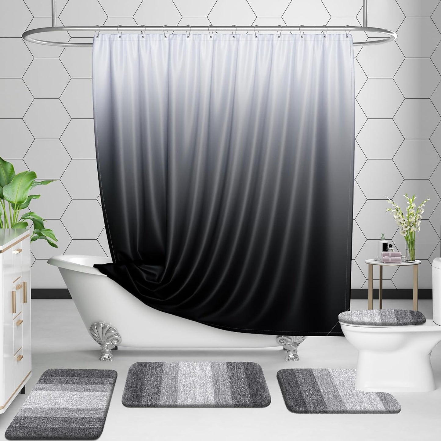 OLANLY Bathroom Rug Set - Soft, Absorbent Microfiber Mats & U-Shaped Contour Rug | 3-Piece Grey Set (30"x20"+24"x16"+24"x20")