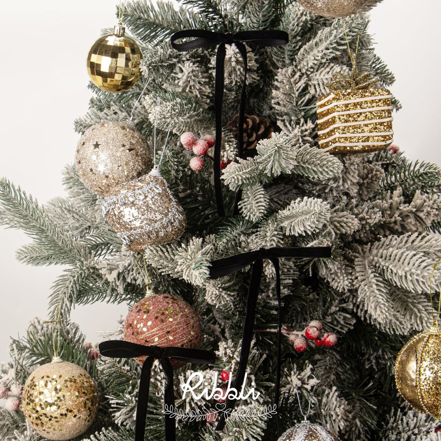 Ribbli Black Velvet Bows - 24 Vintage Christmas Tree & Wreath Ribbon Bows | 5 x 7 Inch, 3/8 Inch Wide