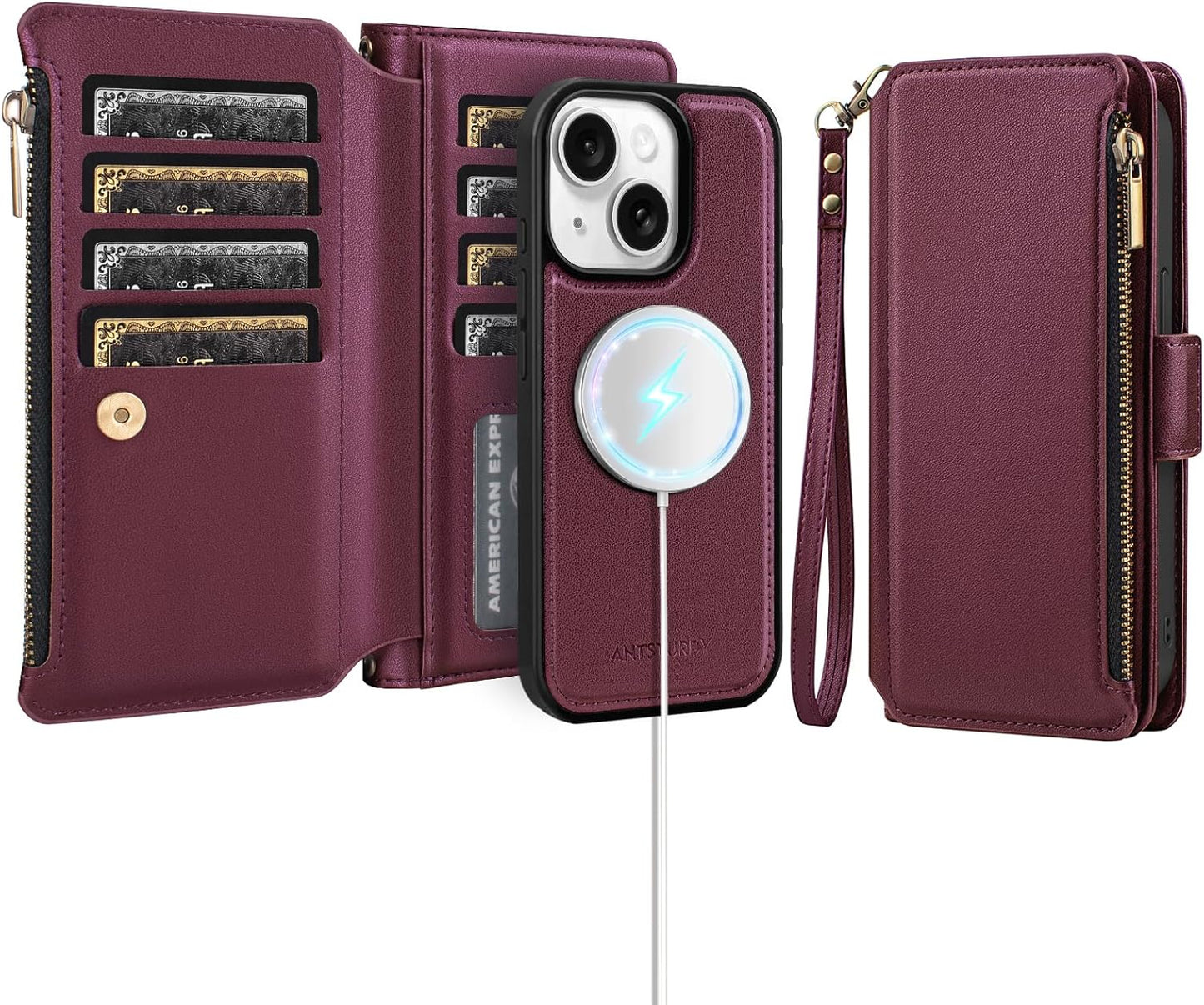 Antsturdy 2 1 15 Compatible with Magsafe Magnetic in Detachable iPhone Wallet Case with Credit Card Holder Slots,PU