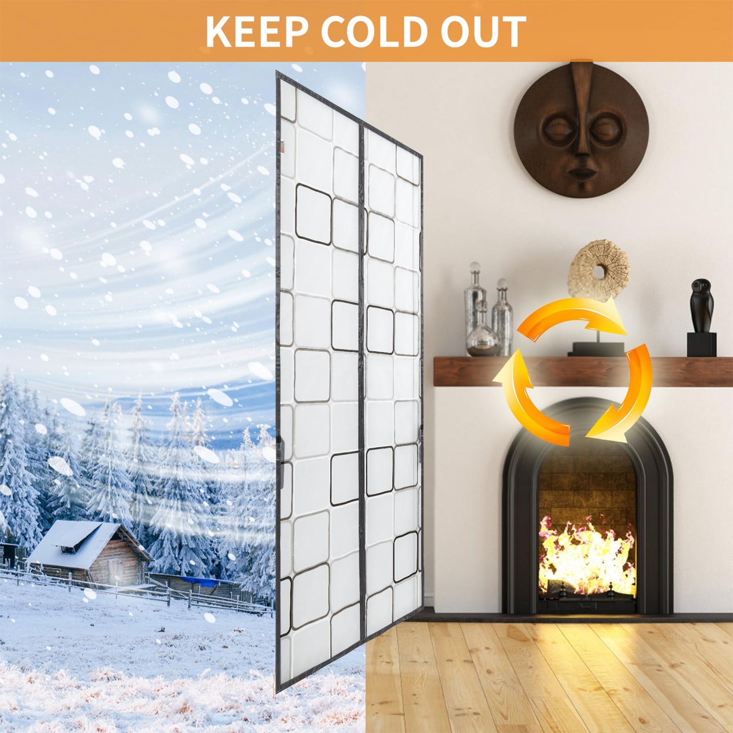 Insulated Door Curtain Magnetic Thermal - 36x82 inch Insulated Door Cover for Winter Doorways Keep Cold/Heat Out Stop Wind Self-Closing for Air Conditioner Room, Kitchen, Bedroom, Back Door, Living