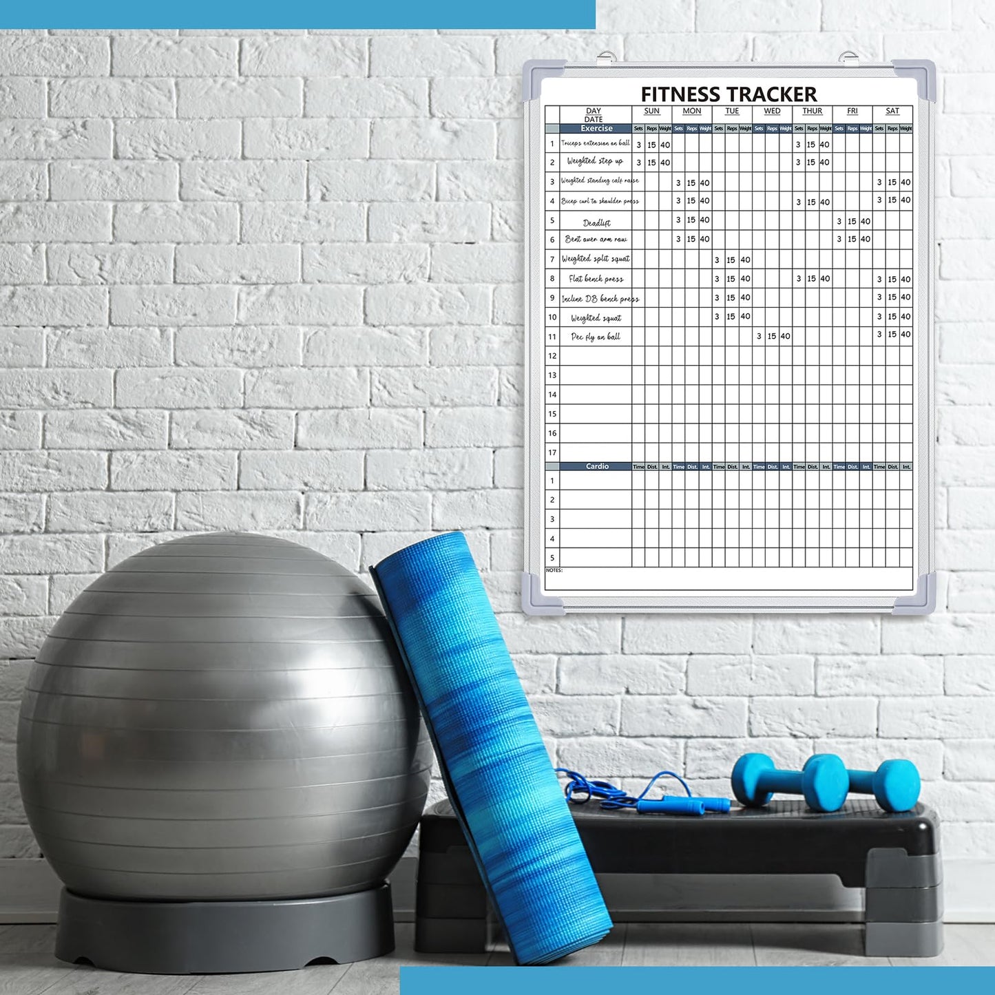 Lincia 18 x 24 Inch Fitness Tracker Whiteboard Workout Calendar for Home Gym Dry Erase Planner Hanging Removable to Do List for Wall Whiteboard with Aluminum Frame for Gym Program(Style B)