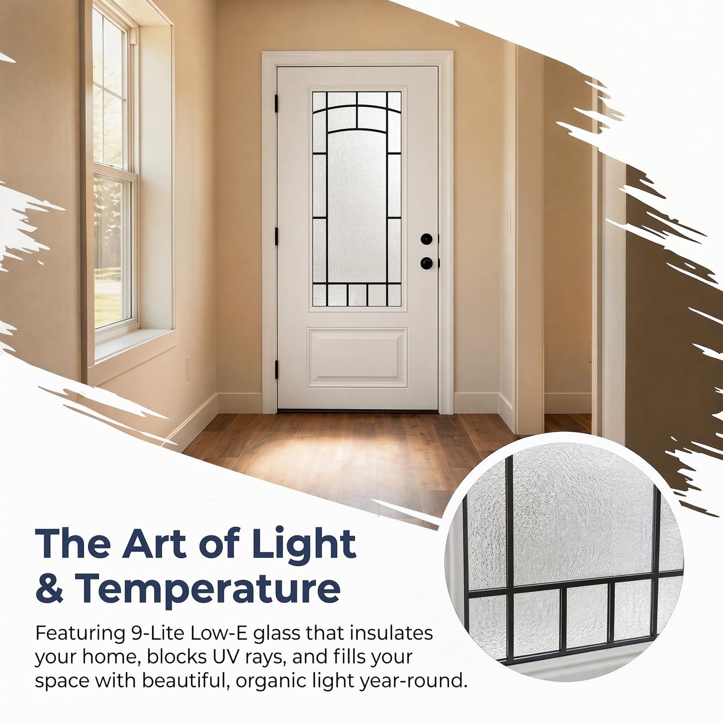 36‘’ x 80‘’ White Fiberglass Entry Door with Frosted Glass, Front Door with White Vinyl Frame and Brickmould, Left Inswing Exterior Door for Residential Entrance