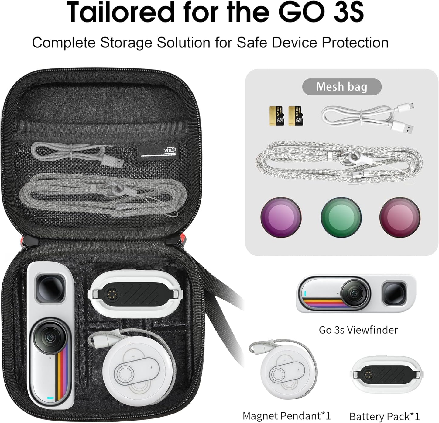 360 3S STARTRC VCR Carrying Case for Insta GO Retro Bundle Viewfinder Storage Bag Protective Portable Hard Case Cover