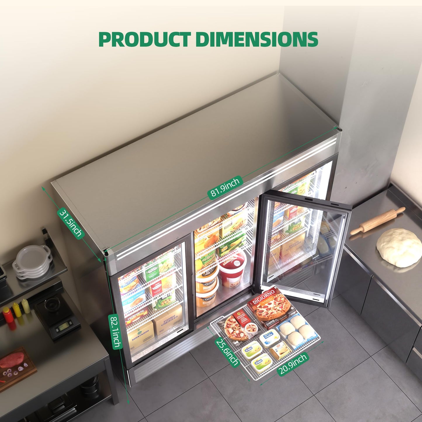 Coolski Commercial Display Freezer with 3 Glass Door, 47.2 Cu.ft. Upright Merchandiser Freezer for Ice Cream and Frozen Food, Adjustable Shelves, Auto Defrost, LED Lighting, ETL DOE Certified