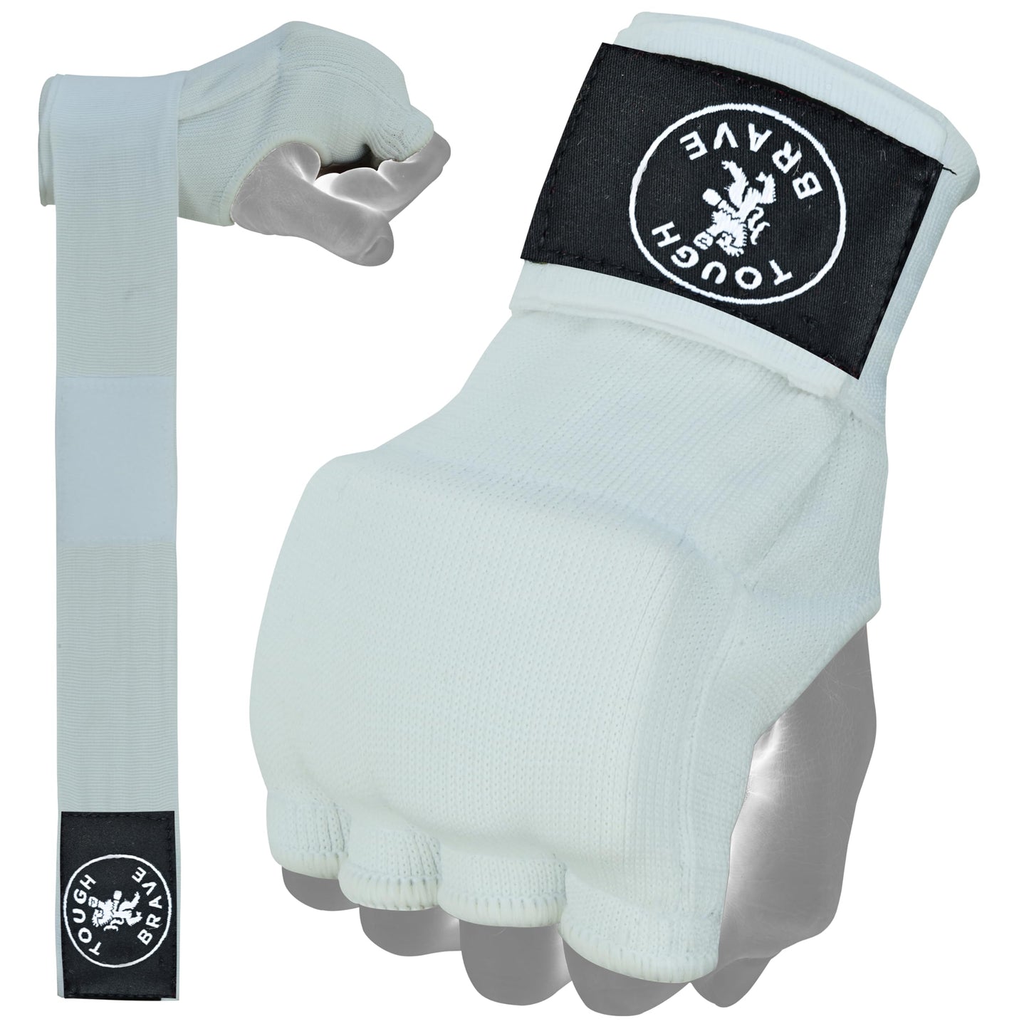 TOUGH BRAVE Boxing Gel Hand Wraps Quick Wraps – Padded Inner Gloves for Boxing, Muay Thai, Kickboxing & MMA Training (White, L)