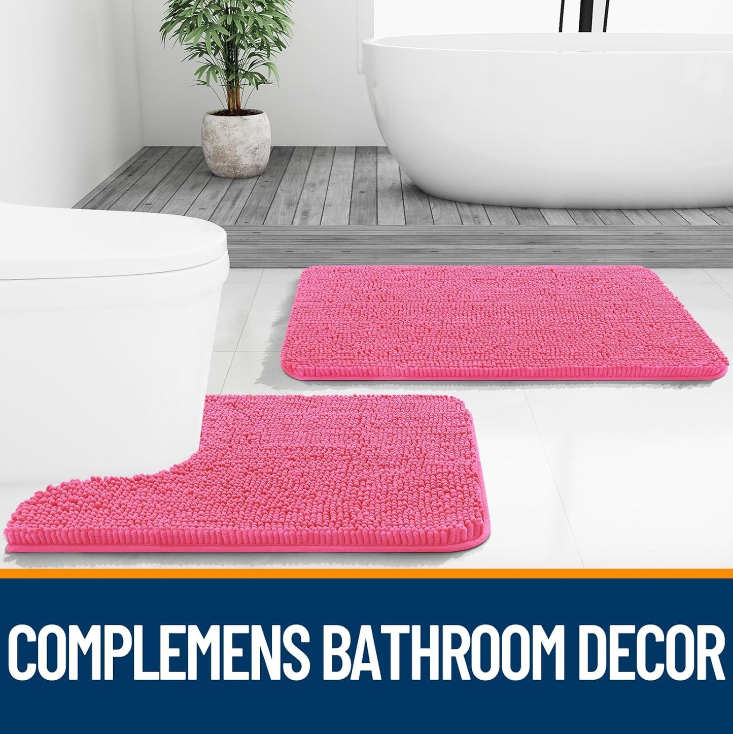 OLANLY Bathroom Runner Rugs - Soft Absorbent Chenille Bath Mats | Quick Dry, Machine Washable, 47x24, Hot Pink