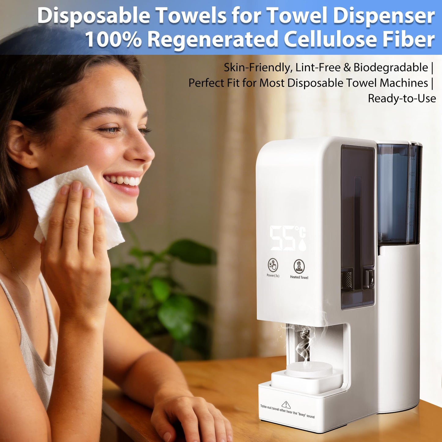 Hot Face Towel Heater Machine, Automatic Disposable Towel Warmer with Steam, 5-Second Heating, 55°C Constant Temperature, Portable Face Towel Steamer (1PC Towel Machine+100PCS Towels)