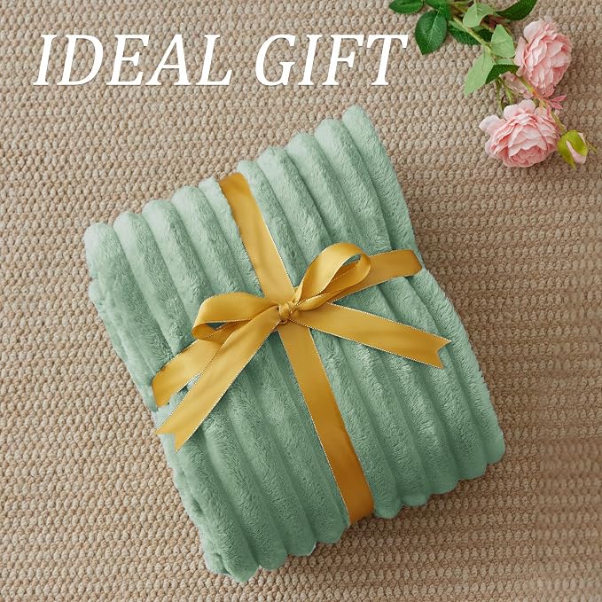 BEDELITE Fleece Throw Blanket for Couch - 300GSM Soft & Warm Fluffy Green Blanket, Decorative and Giftable Striped Blankets for Women, Men, 50"x70"