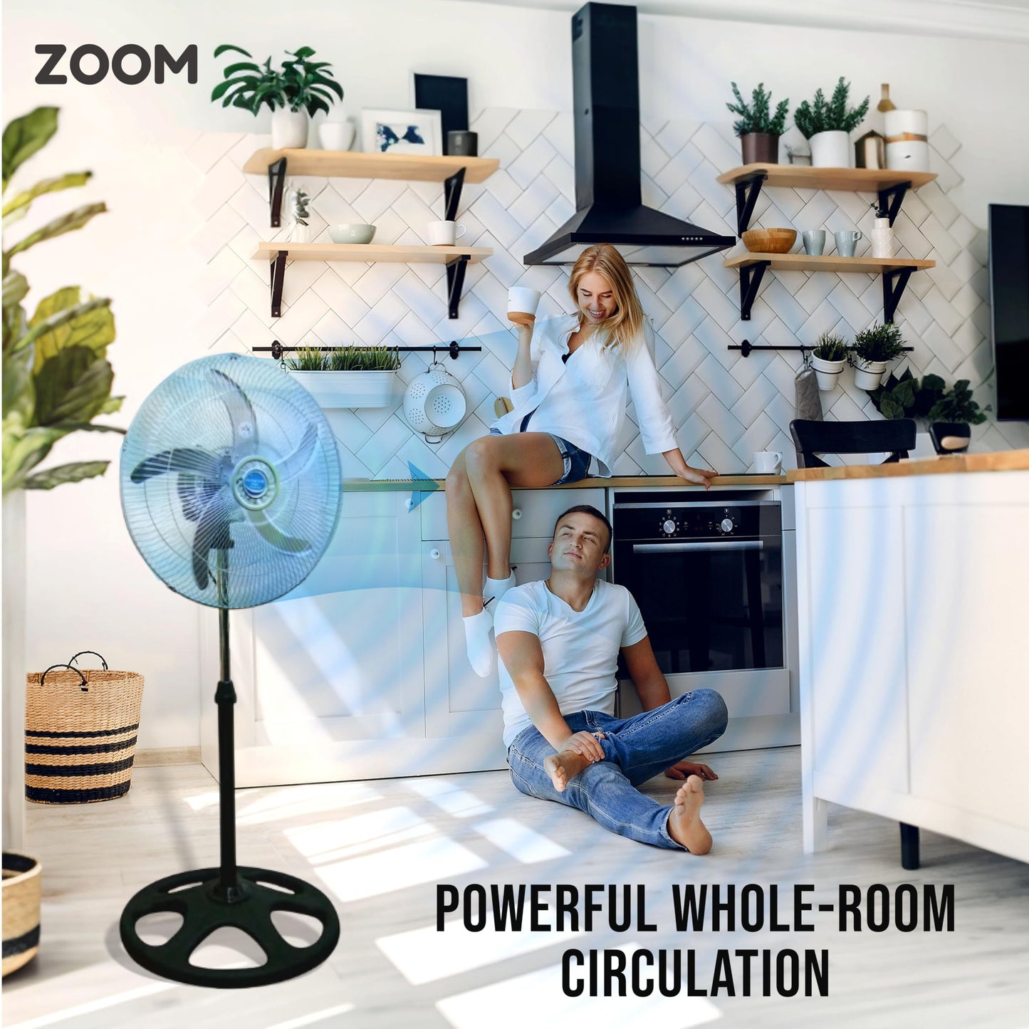 ZOOM 2 Packs 3850CFM 18inch 2in1 Modern Industrial Floor and Stand Fans Aluminum Blades 3 Speeds Oscillation Adjustable Heights for Livingroom, Dining Room, Bedroom, Dorms, Garage and Kitchen
