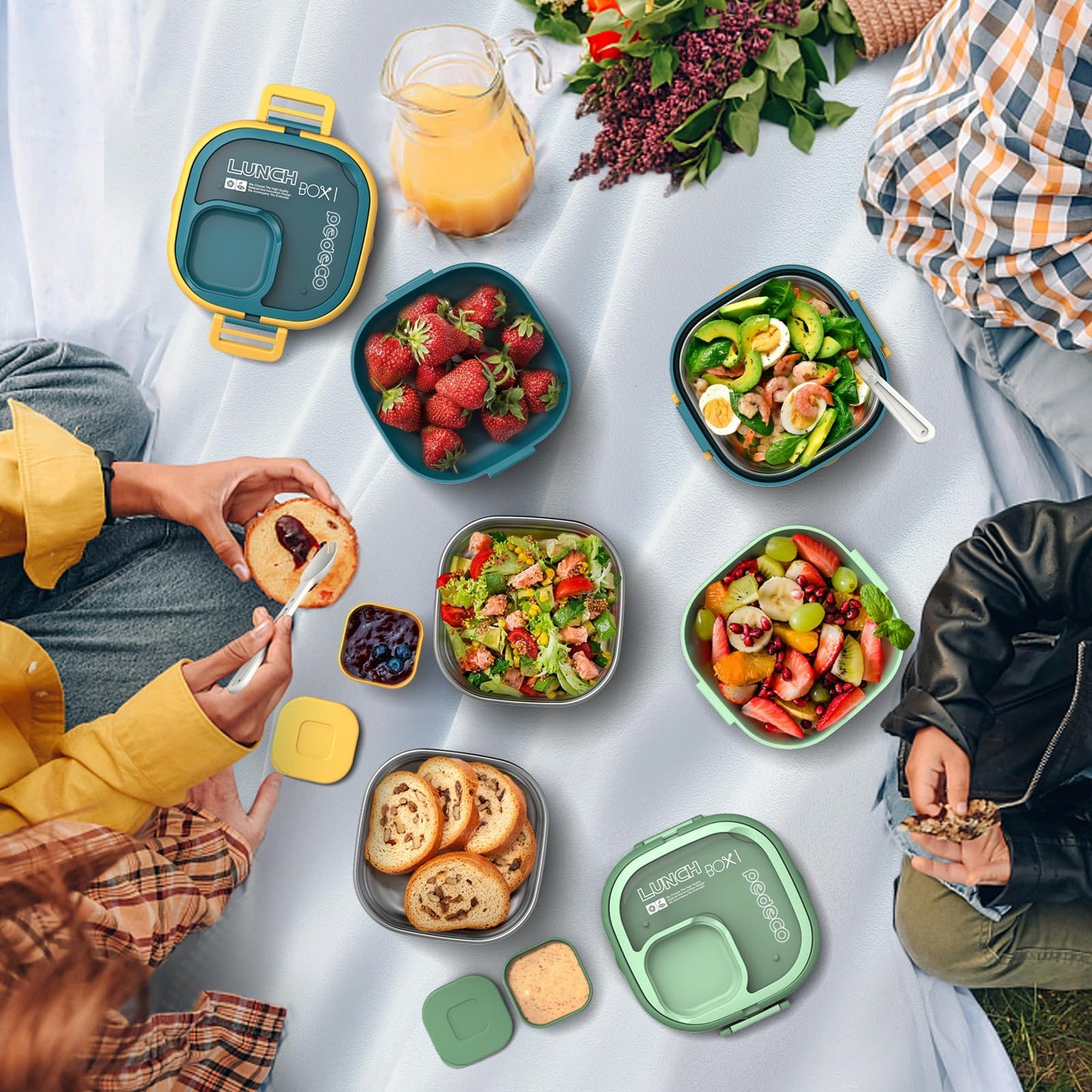 PEDECO Single-Layer Bento Lunch Box for Kids & Adults with Removable Stainless Steel Lunch Container,Dressing Container,BPA-Free,Dishwasher Safe - Includes Utensil(White,Not Insulated)