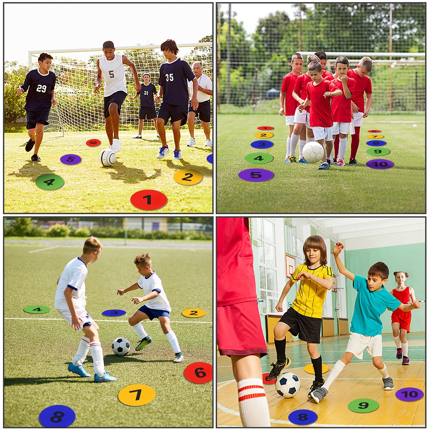 SIFENYU 9 Inch Numbered Poly Spots Spot Markers for Gym Floor with Numbers, 10 PCS Non Slip Rubber Floor Dots Flat Cones Agility Markers for Soccer Sports Training, Dance, Classroom Activities