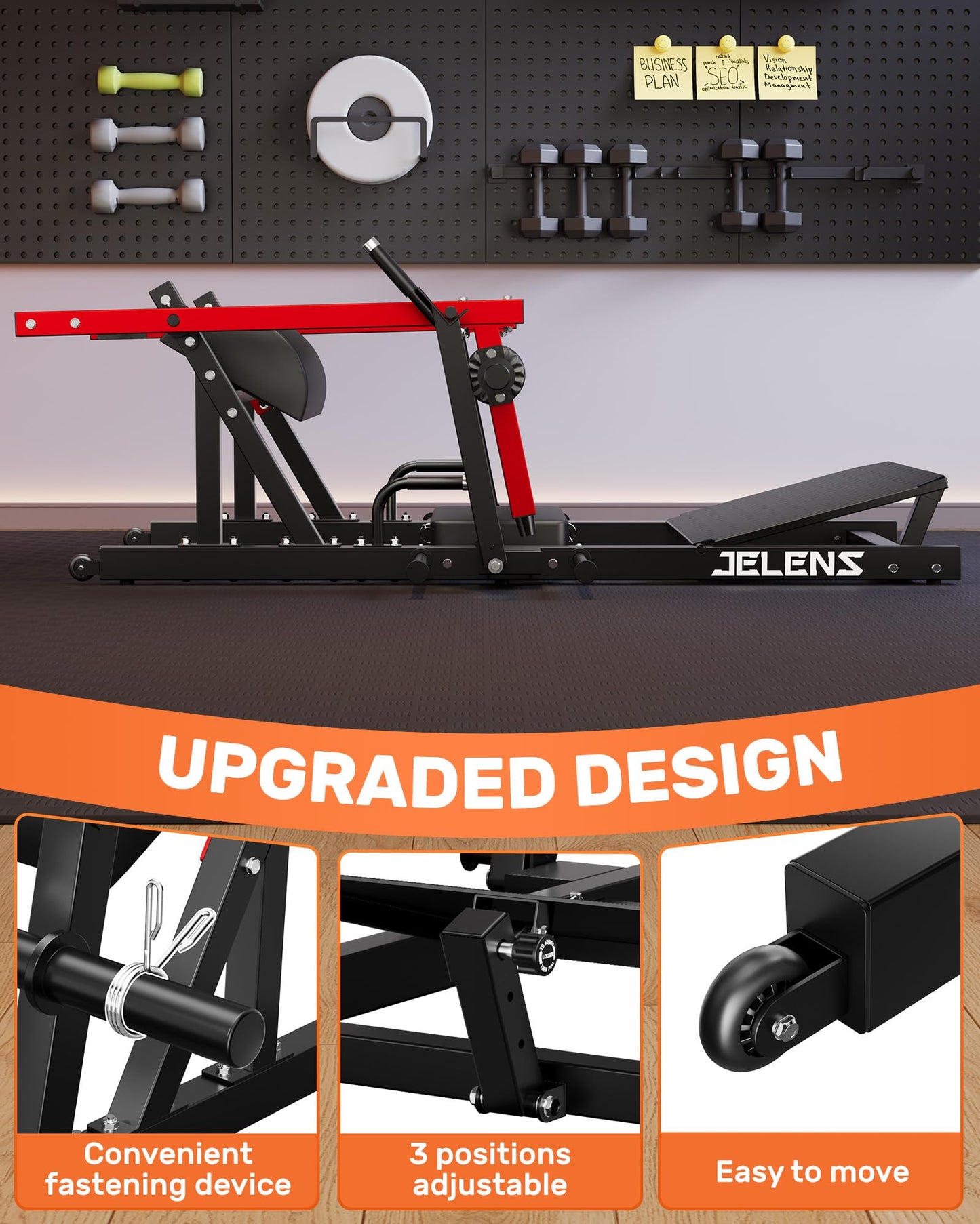 JELENS J-HT10 Hip Thrust Machine, 800LB Glute Bridge Machine with Weight Holder, Heavy Duty Plate-Loaded Butt Workout Equipment, Glute Trainer for Home Gym (Red, Hip Thrust Machine)