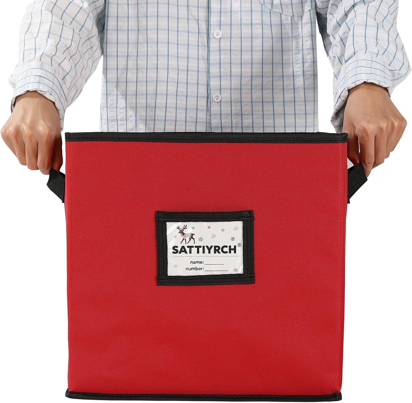 Sattiyrch Christmas Ornament Storage Box - Dust-Proof Canvas with 4 Trays & Customizable Dividers | Holds Up to 64 Ornaments