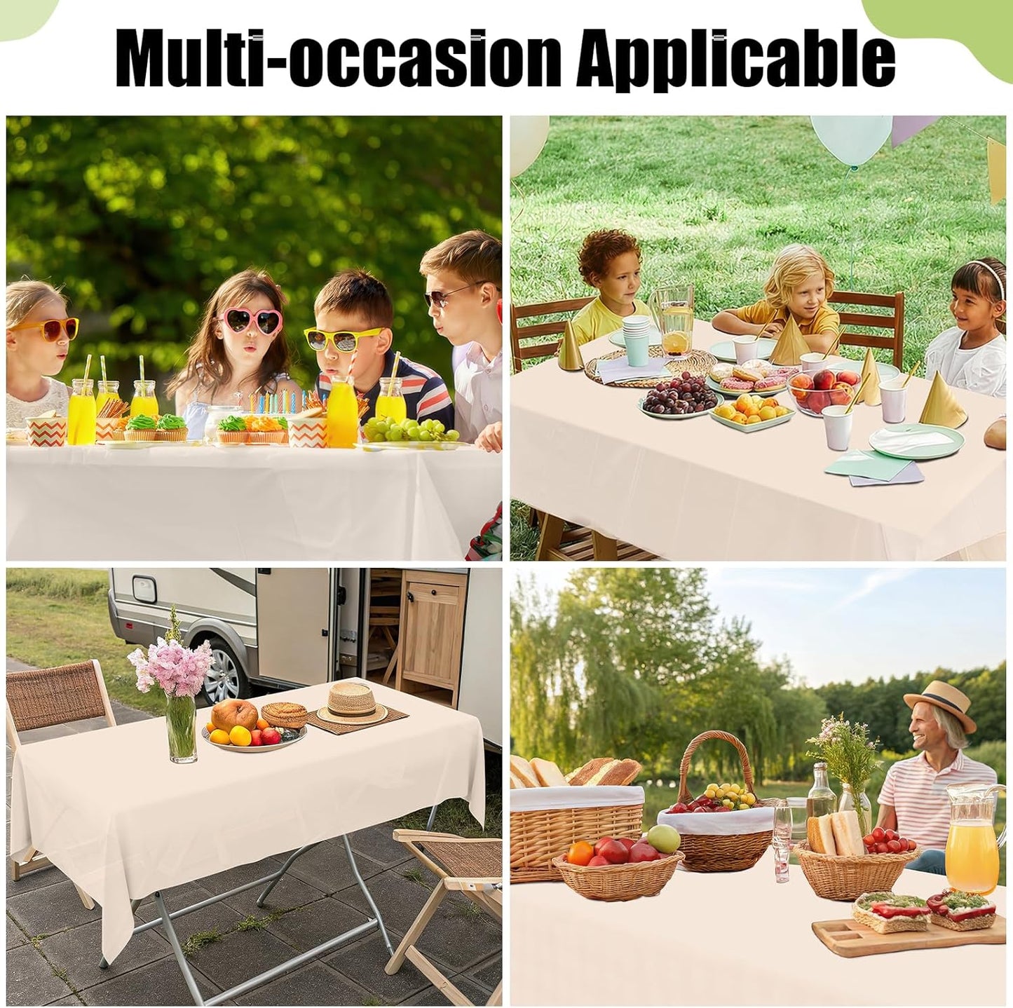 Smiry Disposable Tablecloths - Waterproof 54 x 108 Inch Ivory Rectangle Covers | 6 Pack for Parties