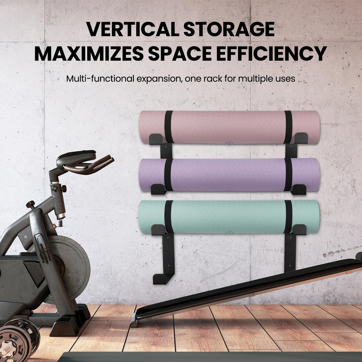 4 Tier Yoga Mat Holder Wall Mount & Yoga Mat Storage Rack,Heavy-duty steel fabrication,Holds 30 lbs for Foam Rollers,Resistance Bands,Home Gym