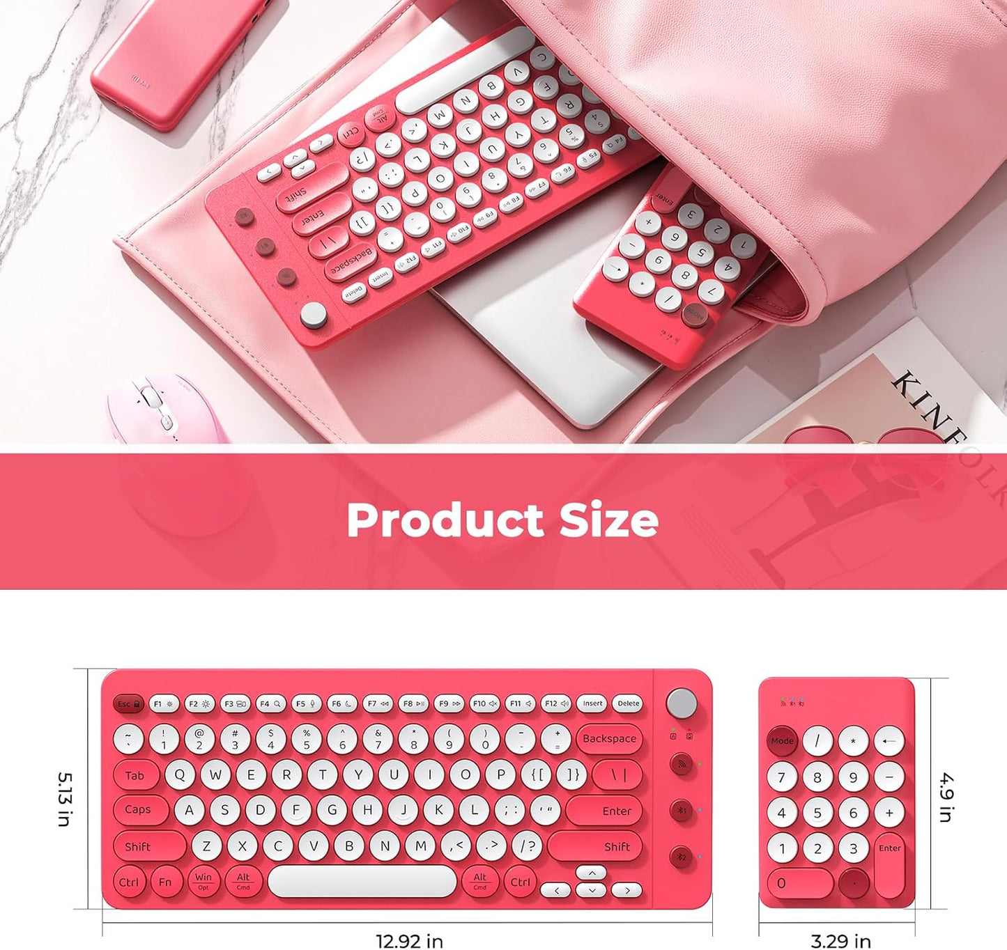 Doci Accountants/Left-Handed Bluetooth Wireless Keyboards, Spilt Ergonomic Computer Keyboard with Separate Numeric