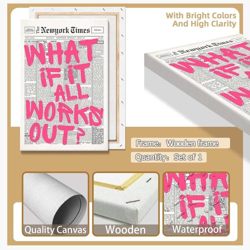 Drimiler Retro Newspaper Pink Font Poster - Positive Affirming Quote Canvas Wall Art | 12x18in Framed Decor