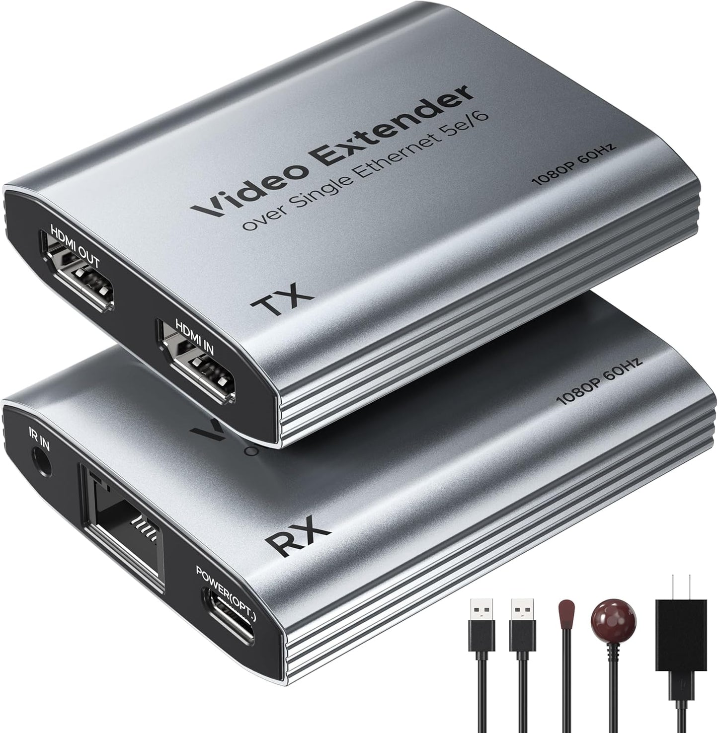 ByteWave 1080P@60Hz, Cat5e/6/7 50m/164ft, 1.3 HDMI Extender HDMI Over Ethernet Cable up to Loop-Out, PoC, IR Control