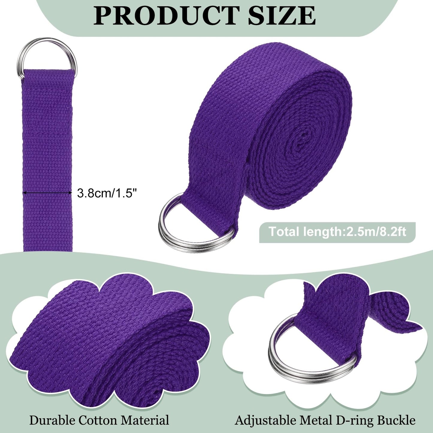 YELARXI Yoga Strap for Stretching, Athletic Stretch Band 8.2ft & Purple with Adjustable Metal D Ring Buckle Yoga Bands - Fitting for (Pilates/Physical Fitness/Gym Workout Dance)
