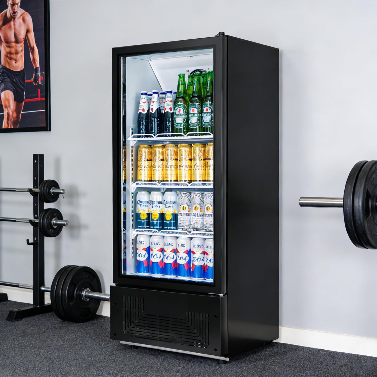BINGERMA 6.5 Cu.Ft Commercial Beverage Refrigerator Glass Door Upright Drink Cooler Display Fridge with Adjustable Shelves and LED Light for Restaurant Bar Store Office