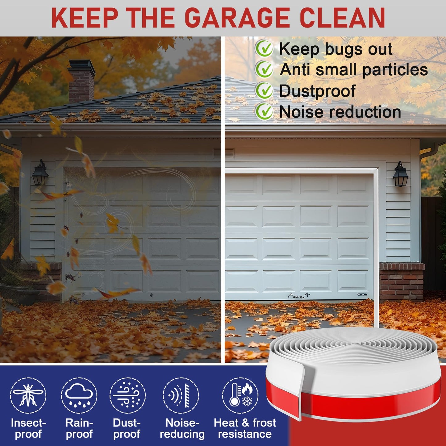 Garage Door Seal Top and Sides - 40 Ft Garage Door Weather Stripping Side Seal, Heavy Duty Weatherproof TPE, Insulates, Prevents Drafts, Easy Installation for Homeowners and DIYers
