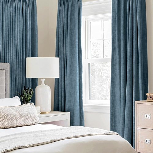 MIULEE Linen Texture Blackout Curtains - Thermal Insulated Grommet Draperies | Dusty Blue, 52x120 Inch (2 Panels)