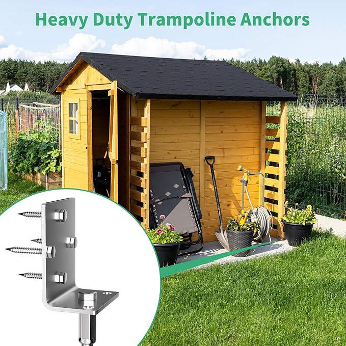 Phopich Multi-Purpose Ground Anchors Screw in, 16in 4Pack Fully Welded Heavy Duty Trampoline Stakes with Brackets, T-Wrench and Adapter for Drill, Earth Anchor kit for Mobile Home, Trampoline, Shed
