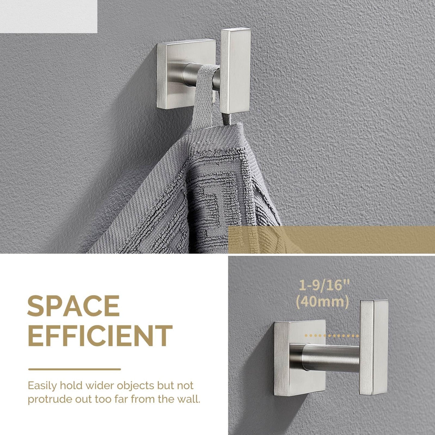 Angle Simple Bathroom Towel Hook, SUS304 Stainless Steel Single Shower Towel Hanger for Wall, Kitchen Cabinet Closet Coat Robe Holder Wall Mounted, Brushed Nickel
