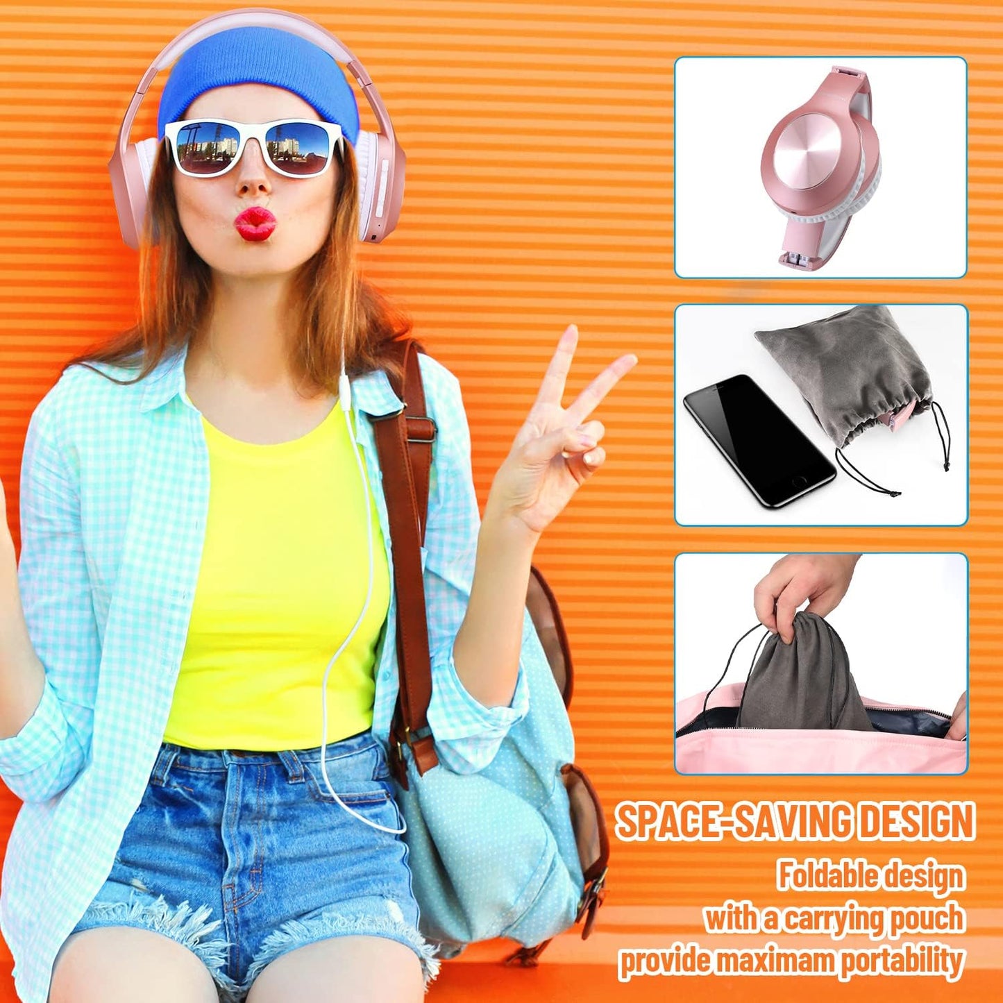 Rydohi 68H Headset 3EQ V5.3 Wireless Bluetooth Headphones Over Ear Playtime HiFi Stereo with Microphone and Modes