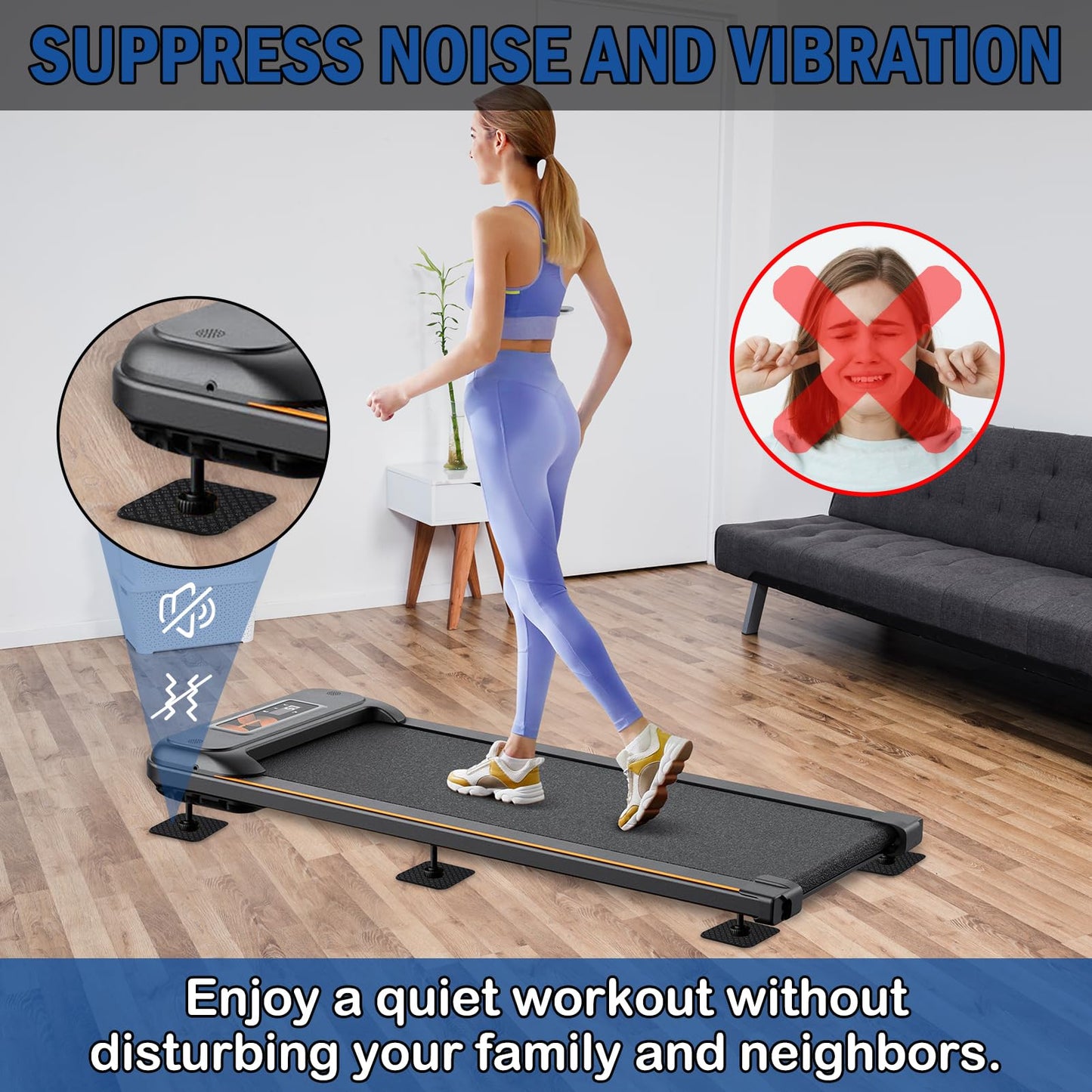 6 Pcs Walking Pad Mat, Treadmill Mat Pads, 4" x 4" x 0.2" Double-Sided Non-Slip Exercise Equipment Mat, High Density Silicone Anti Vibration Pad for Protect Floors, Noise Reduction