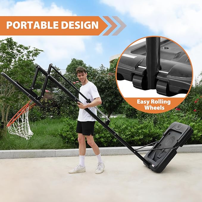 Portable Basketball Hoop Outdoor, 4.8-10FT Height Adjustable Basketball Hoop Goal System with 44/48 Inch Impact Backboard and Portable Wheels for Adults