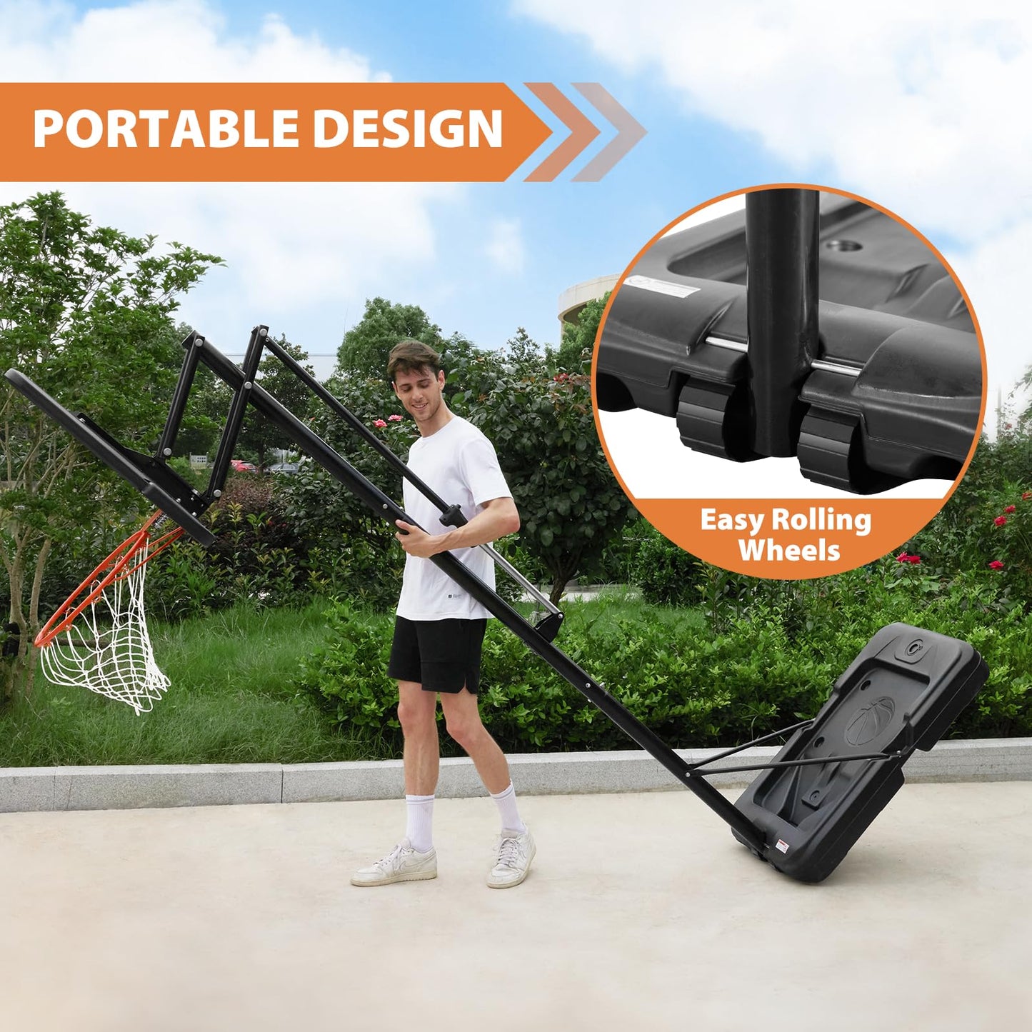 AWII SPORT Basketball Hoop Outdoor Protable 40/44/48 Inch Impact Backboard, 4.8-10FT Height Adjustable Basketball Hoop Goal System with Wheels for Adults