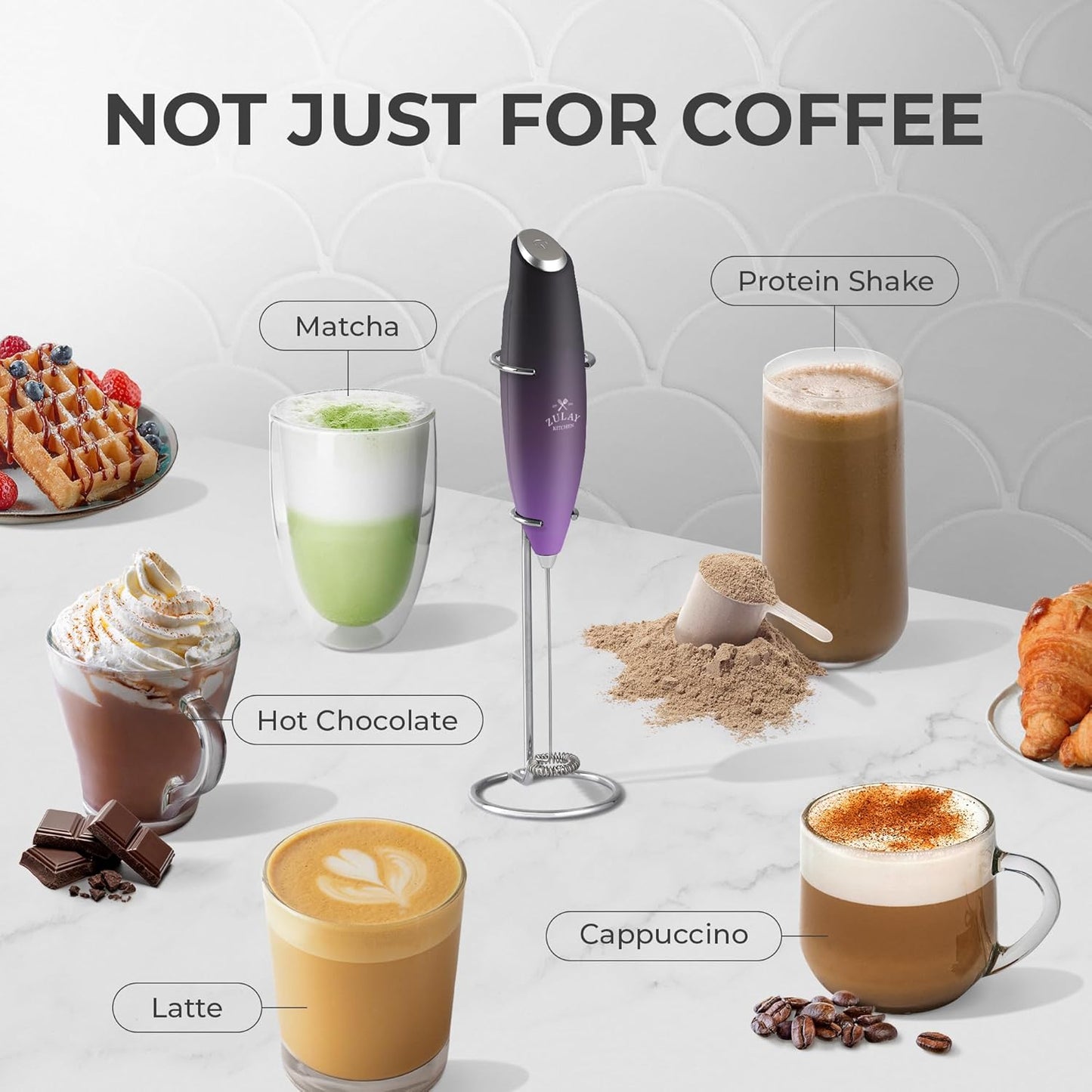 Zulay Kitchen Milk Frother Wand - Ultra-Fast Handheld Drink Mixer with 4 AA Duracell Batteries | Perfect for Coffee, Lattes, Cappuccino, Matcha & Creamer - Galaxy