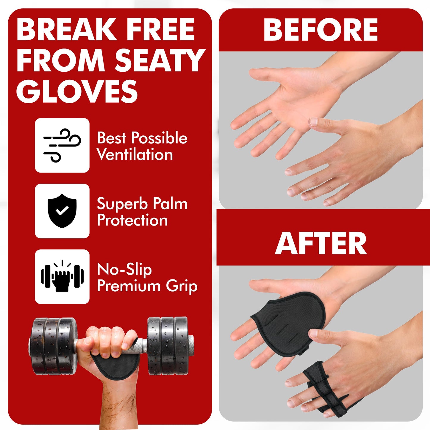 Beast AT Least Grip Pads for Weightlifting – Non-Slip Neoprene Hand Protectors for Men & Women – Enhanced Palm Protection & Comfort – Ideal for Gym Workouts, Crossfit & Pull-Ups (Black, S/M)