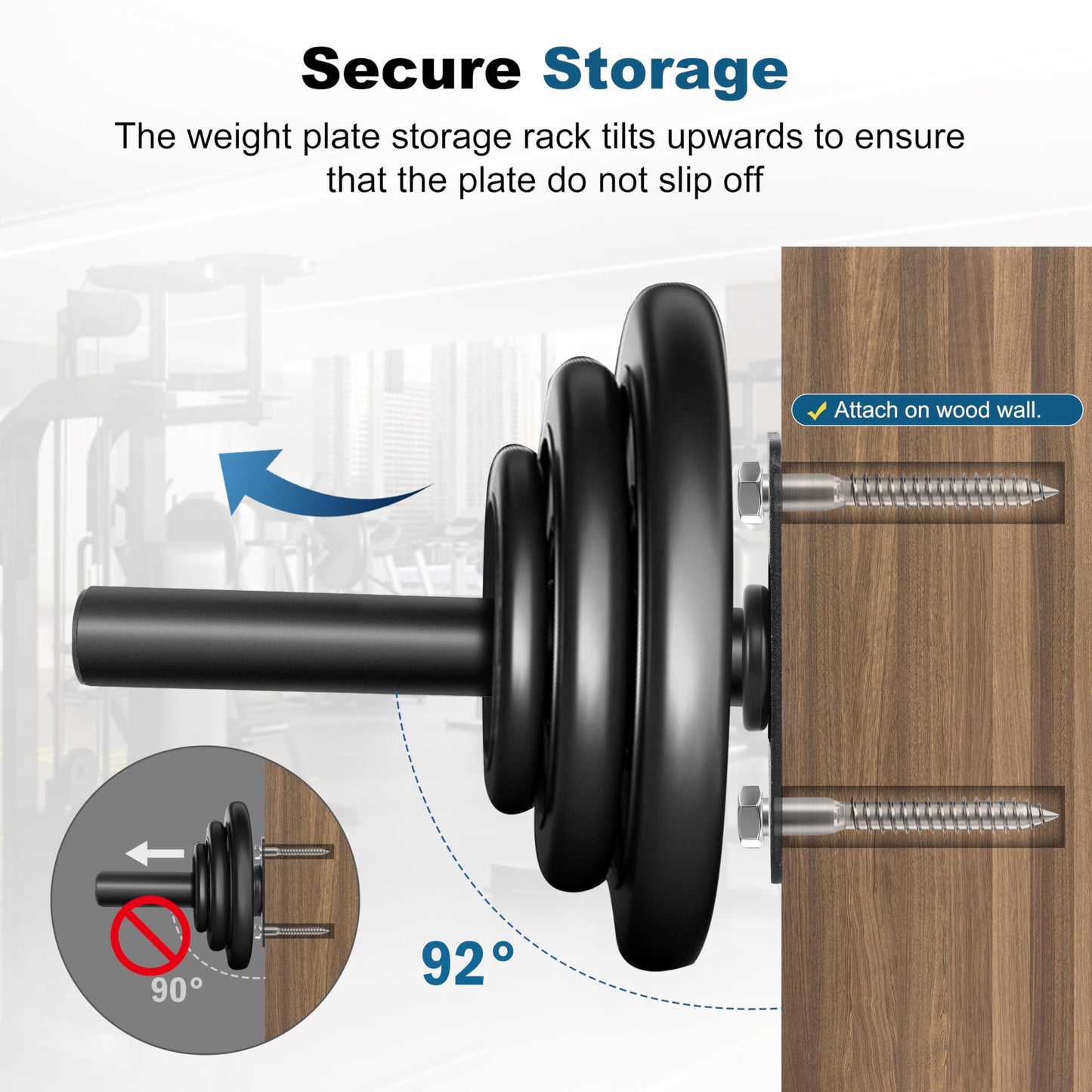 EVERYMATE Weight Plate Rack, Wall Mount Weight Plate Holder for Bumper Plates, Max Weight Capacity 330 lb, Home Gym Organizer