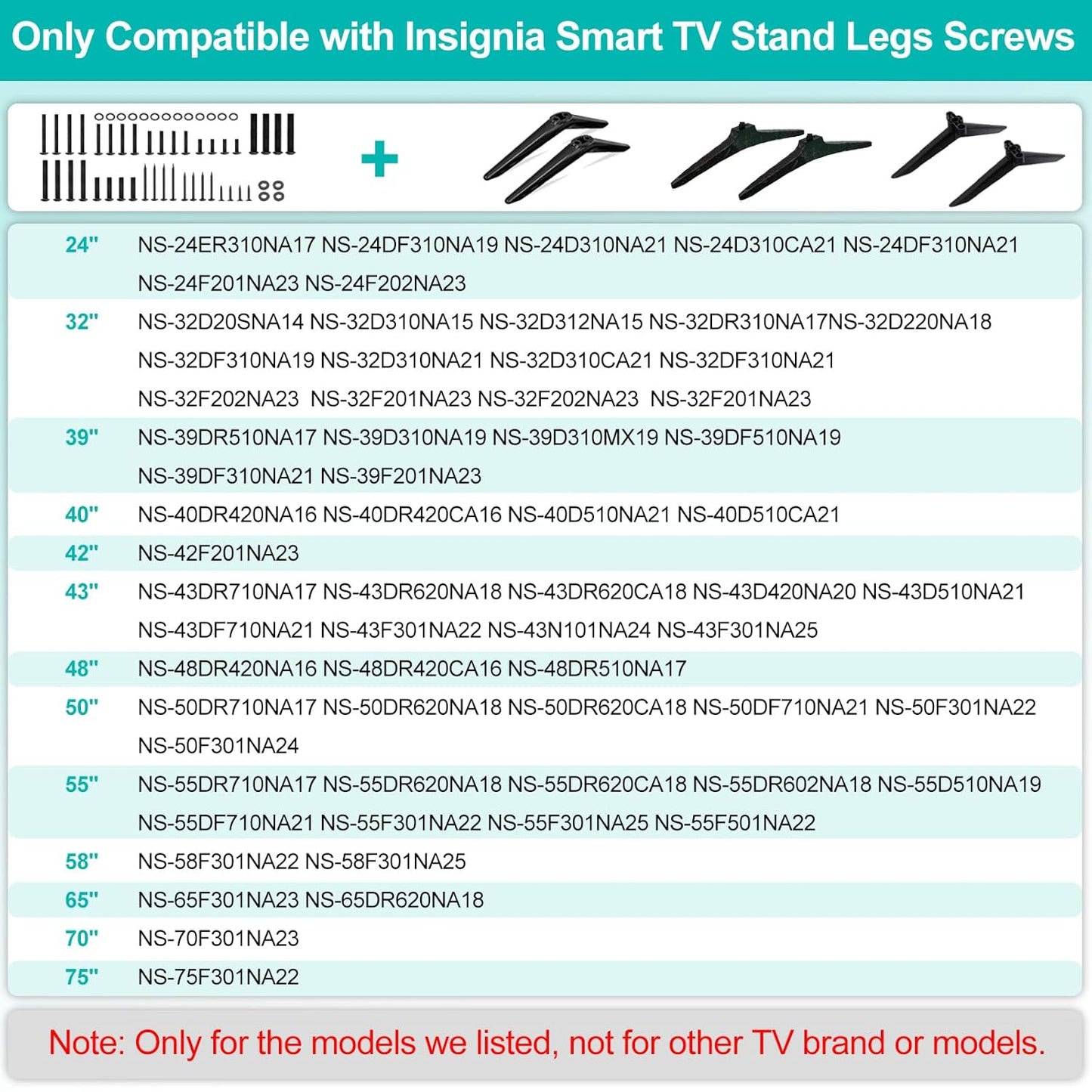 Yaotieci 24" 32" 39" 40" 42" 43" 48" 50" 55" 58" 65" 70" 75" TV Stand Legs Screws Kit for Insignia TV Legs