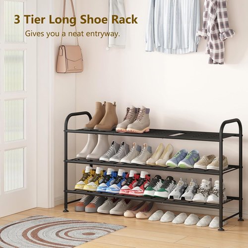 LINZINAR Shoe Rack - 3-Tier Metal Organizer for Closet & Entryway | Stylish Black Design