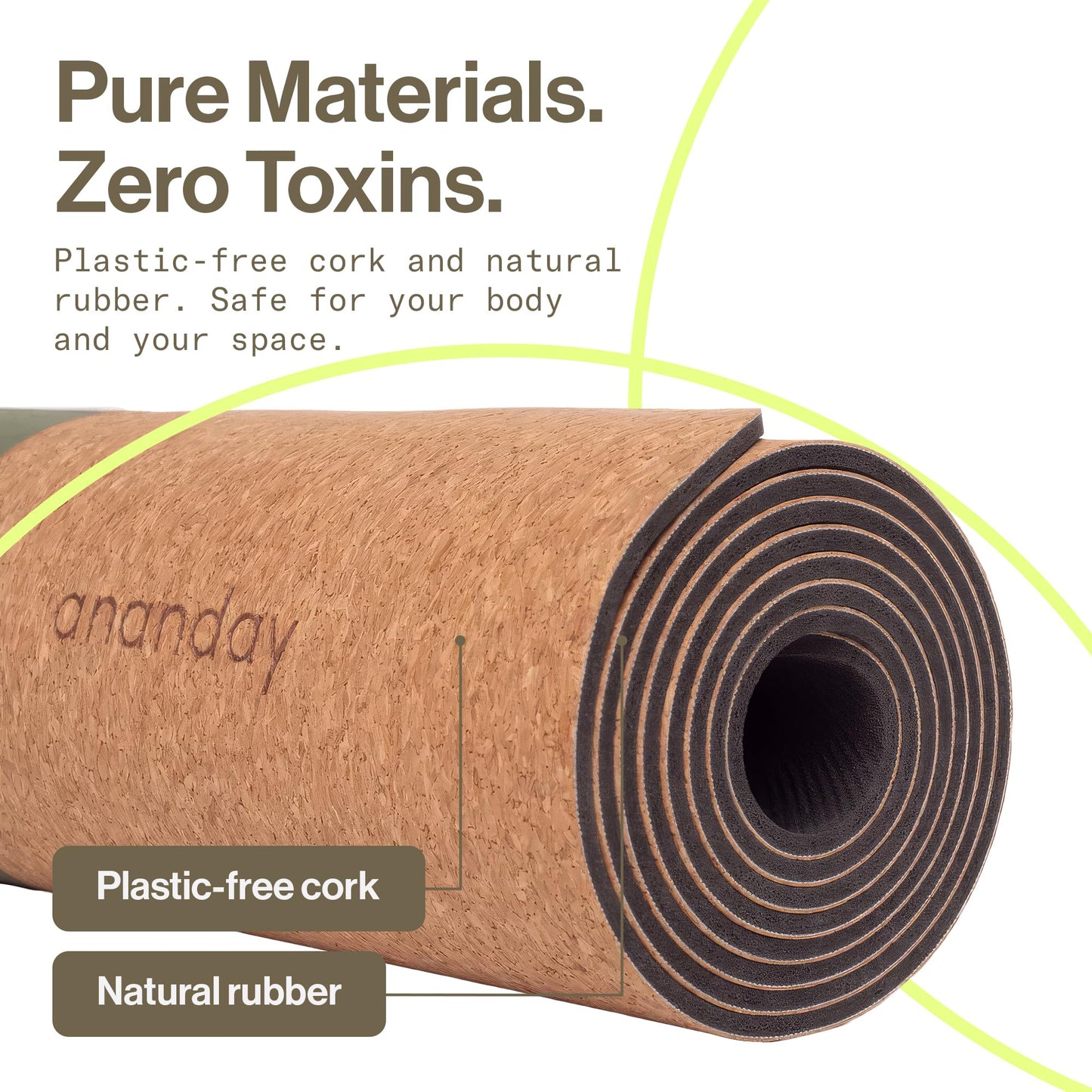 Ananday Premium Cork Yoga Mat - Sustainable, Non-Toxic & PVC-Free, Non-Slip, Perfect for Hot Yoga, Pilates & Exercise - Cushioned for Superior Comfort & Support