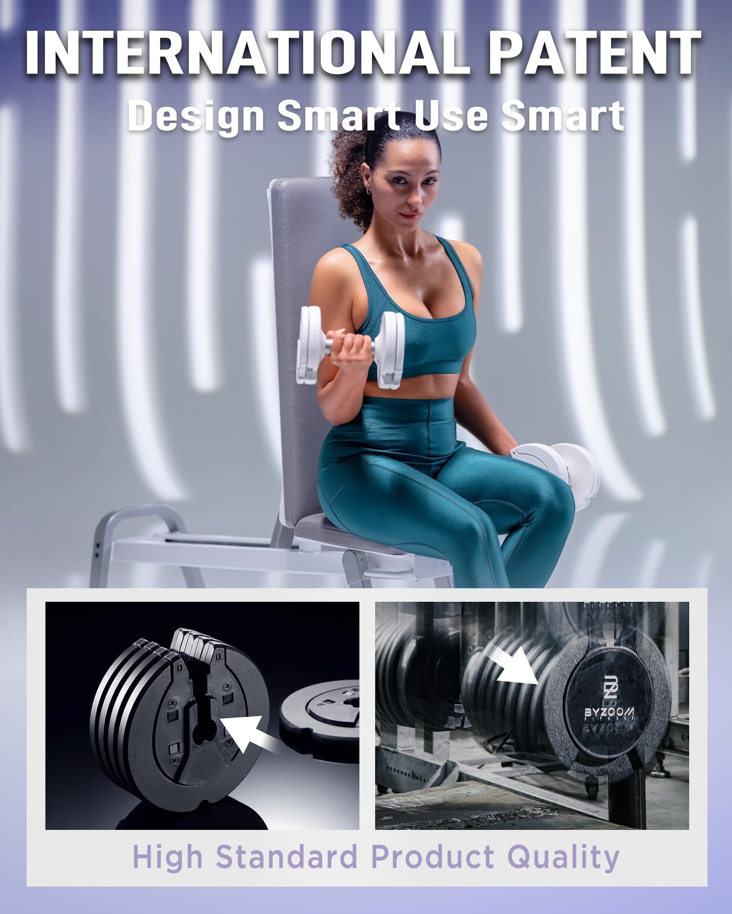 BYZOOM FITNESS Adjustable Dumbbell Set 25lb Single Unit – 5-in-1 Compact Free Weights for Home Gym, Patented Easy-Adjust Design, Sleek Aesthetic for Strength Training & Workouts, White