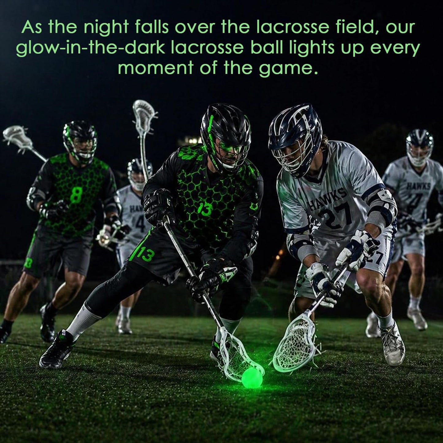 Acrridi Glow in The Dark Lacrosse Ball Clear to Green Official Size Elastic Rubber Lacrosse Balls for Practice Training Massage Muscle Relaxation Indoor Outdoor Sports Gifts (2, Green)