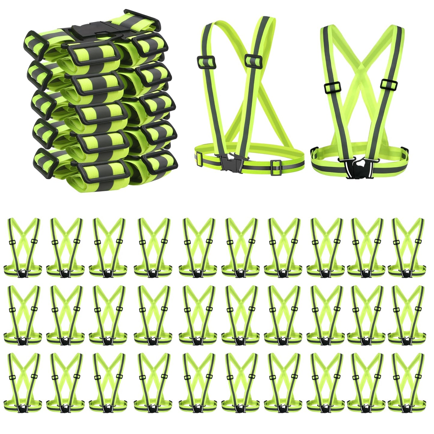 DJZZ 30 Pcs Reflective Vest High Visibility Safety Vests Visibility Reflector Straps for Running Walking Construction