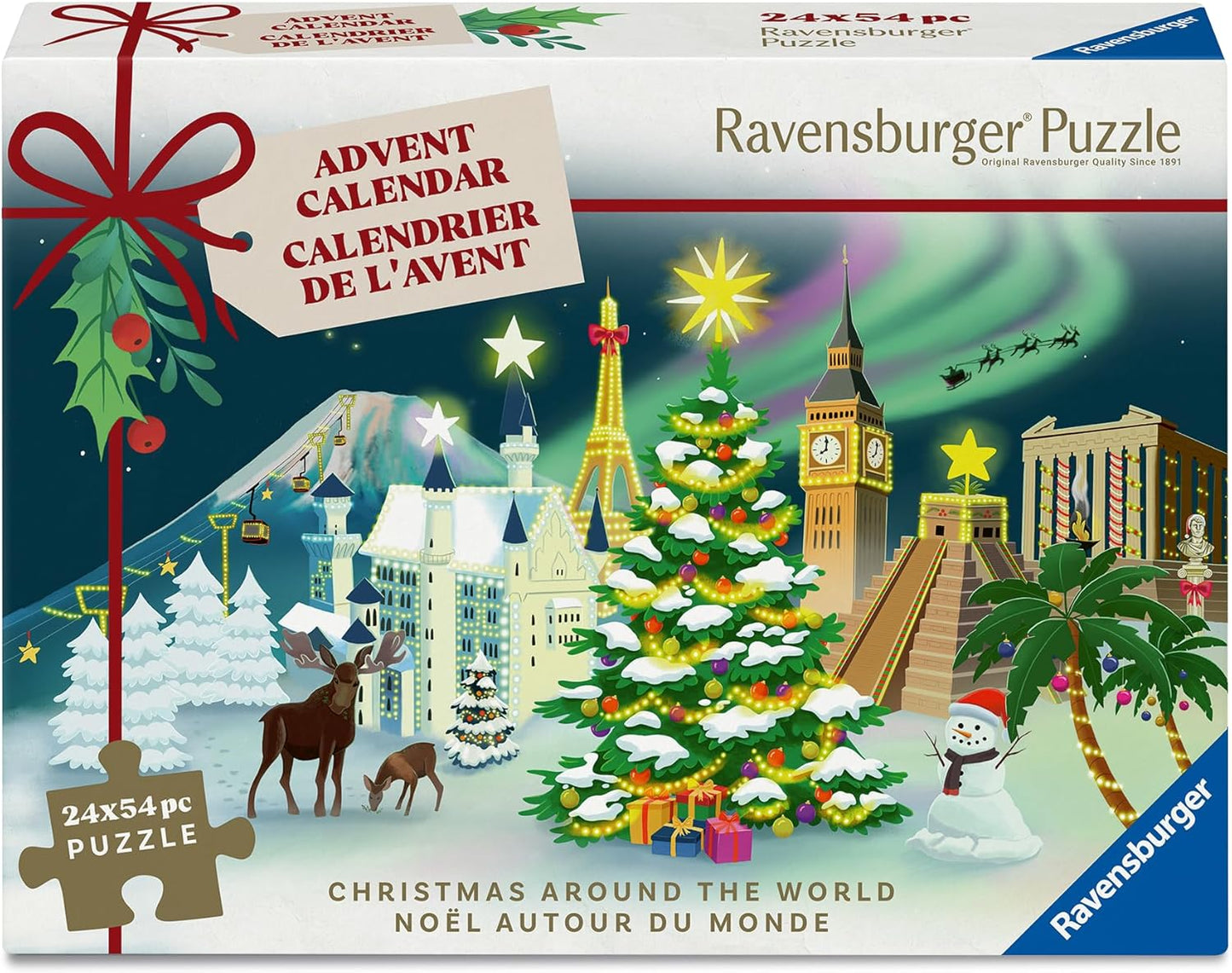 Ravensburger Holiday Puzzle Advent Calendar | 24 Mini Jigsaw Puzzles with 1000+ Pieces - Unique Winter Scenes for Daily Surprises - Premium Quality for Ages 12+