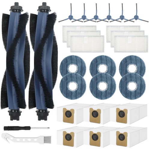 Asrhine 28 Pack Replacement Accessories for Eufy Omni C20 Robot Vacuums Parts, 2 Main Brush, 6 Side Brushes, 6 Washable Filters, 6 Dust Bags, 6 Mop Pads, 1 Cleaning Tool and 1 Screwdriver