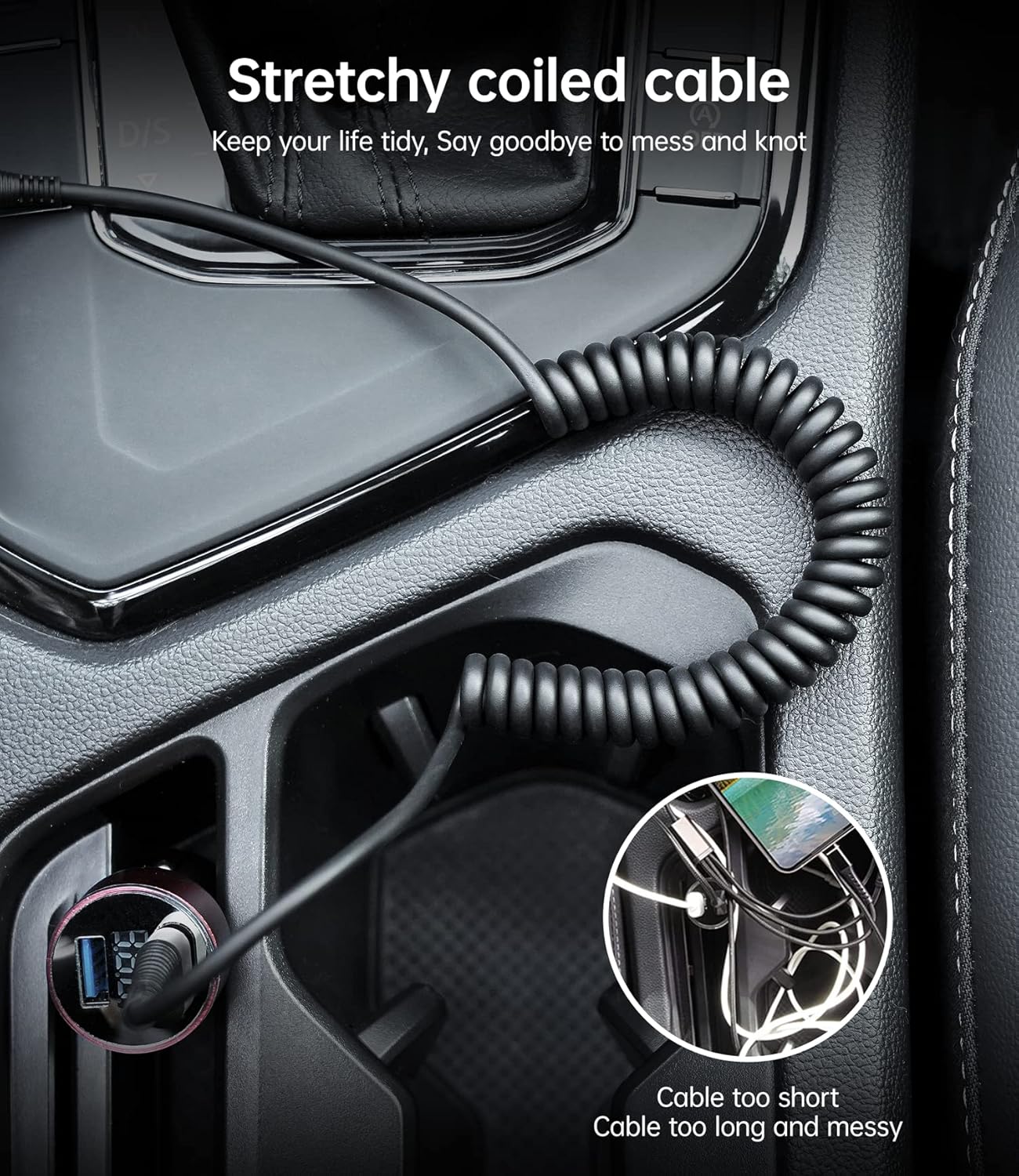 2Pack 5ft 17/16/15/Plus/Pro/Samsung S20 S10 USB Type C Cable Fast Charging, Coiled USB A to USB C Charge Cable for Car