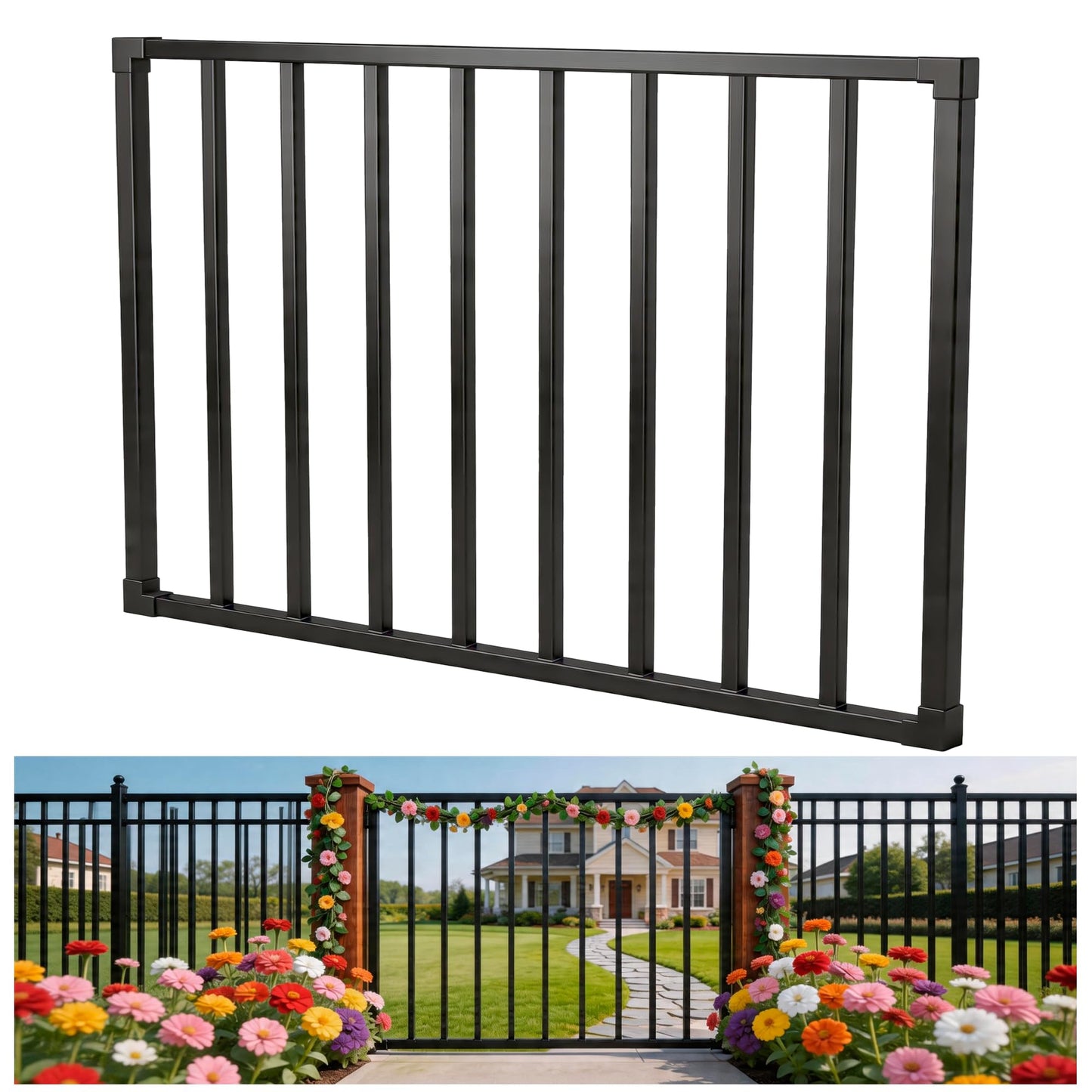 Outdoor Deck Gate Kit, 36" H x 48" W Heavy Duty Fence Gate Kit with Gate Hinges and Latch, Weatherproof Anti-Rust Metal Gate for Decks, Railings,Patios, Gardens, Yards(36" H)