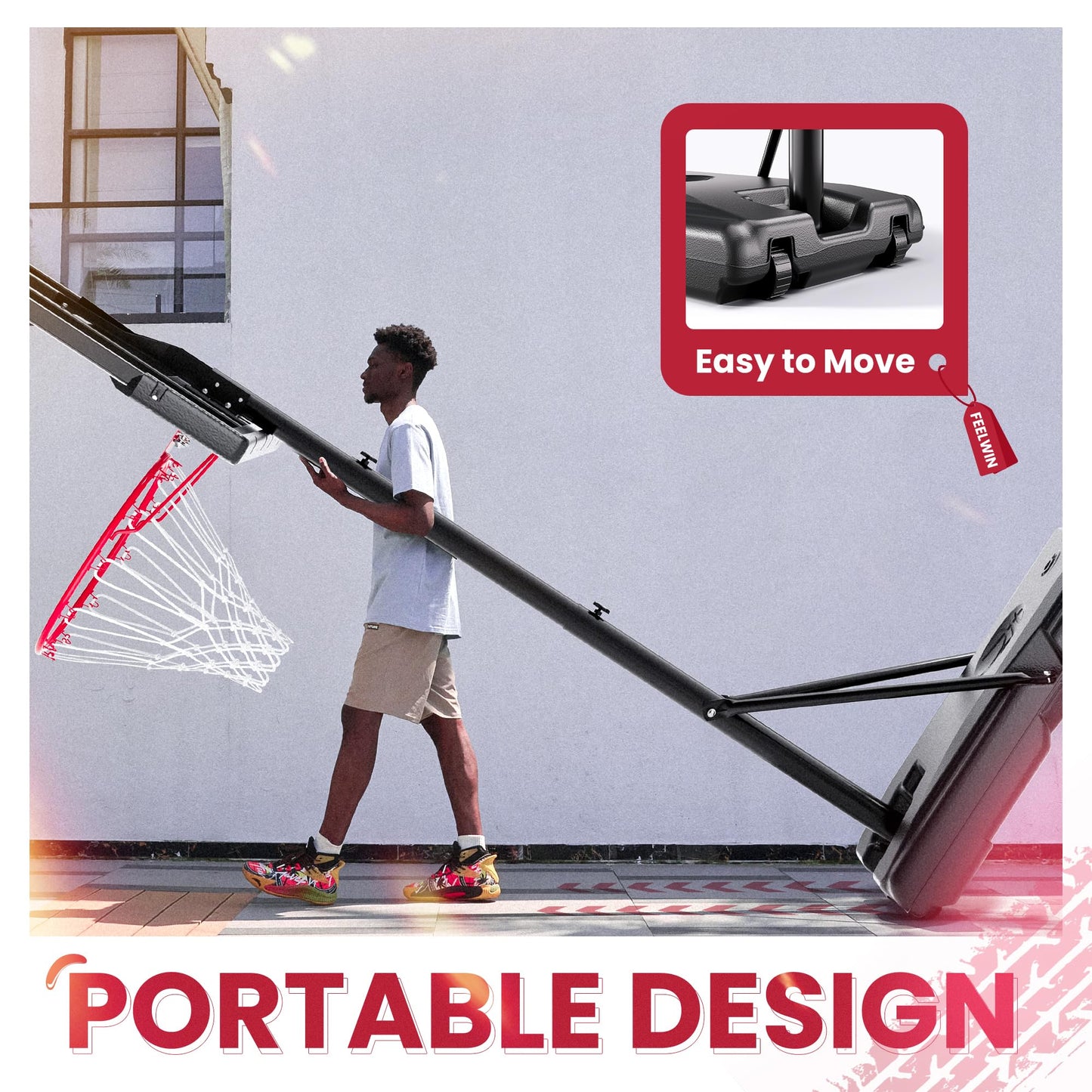 Feelwin Basketball Hoop, Portable Adjustable Height Basketball Goal with Wheels in Driveway, Backyard & Outdoor for Kids Youth and Adults