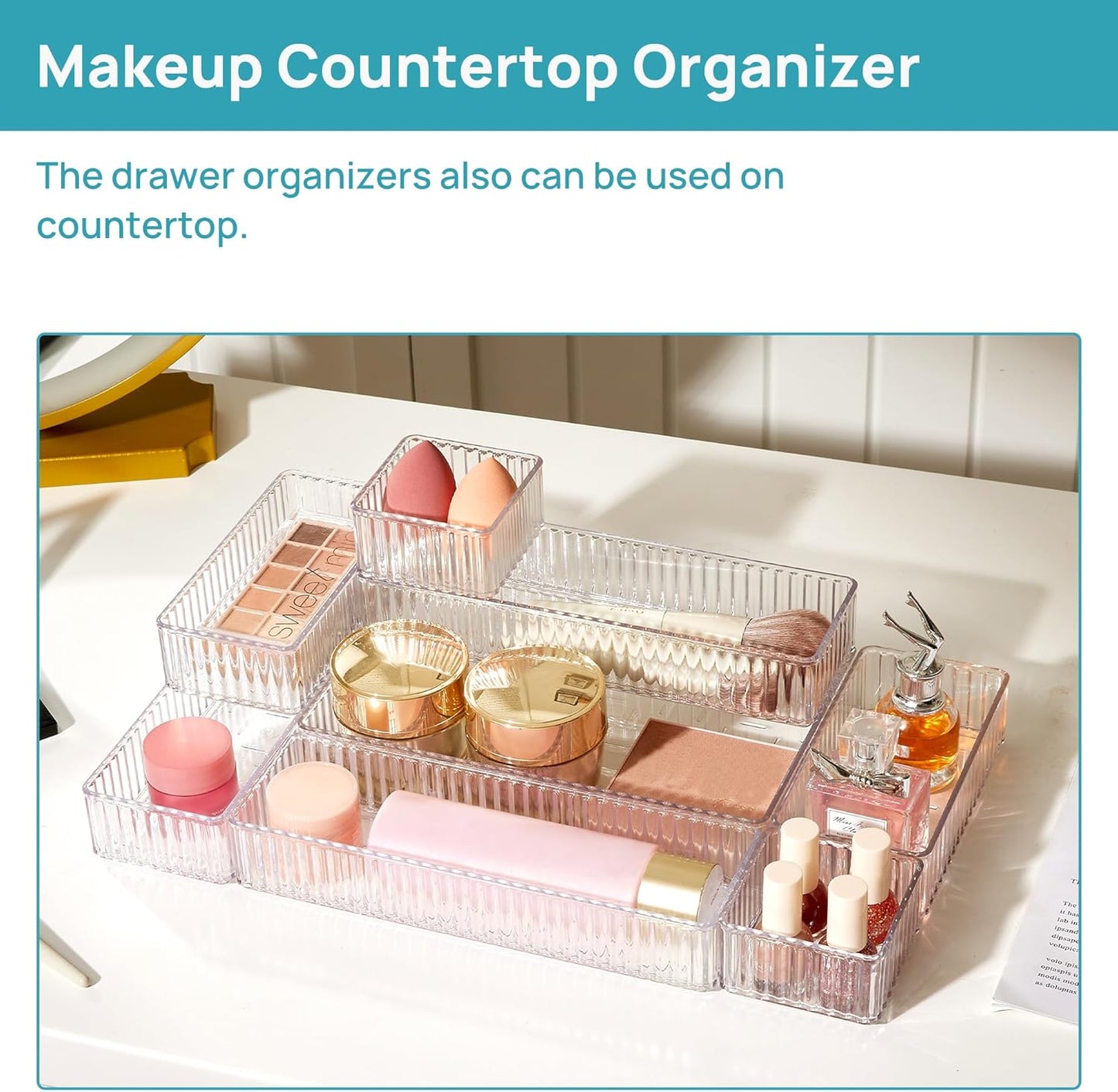 Vtopmart 7-Piece Clear Drawer Organizer Set - Stackable Acrylic Storage Bins for Makeup, Office Supplies & Kitchen Utensils