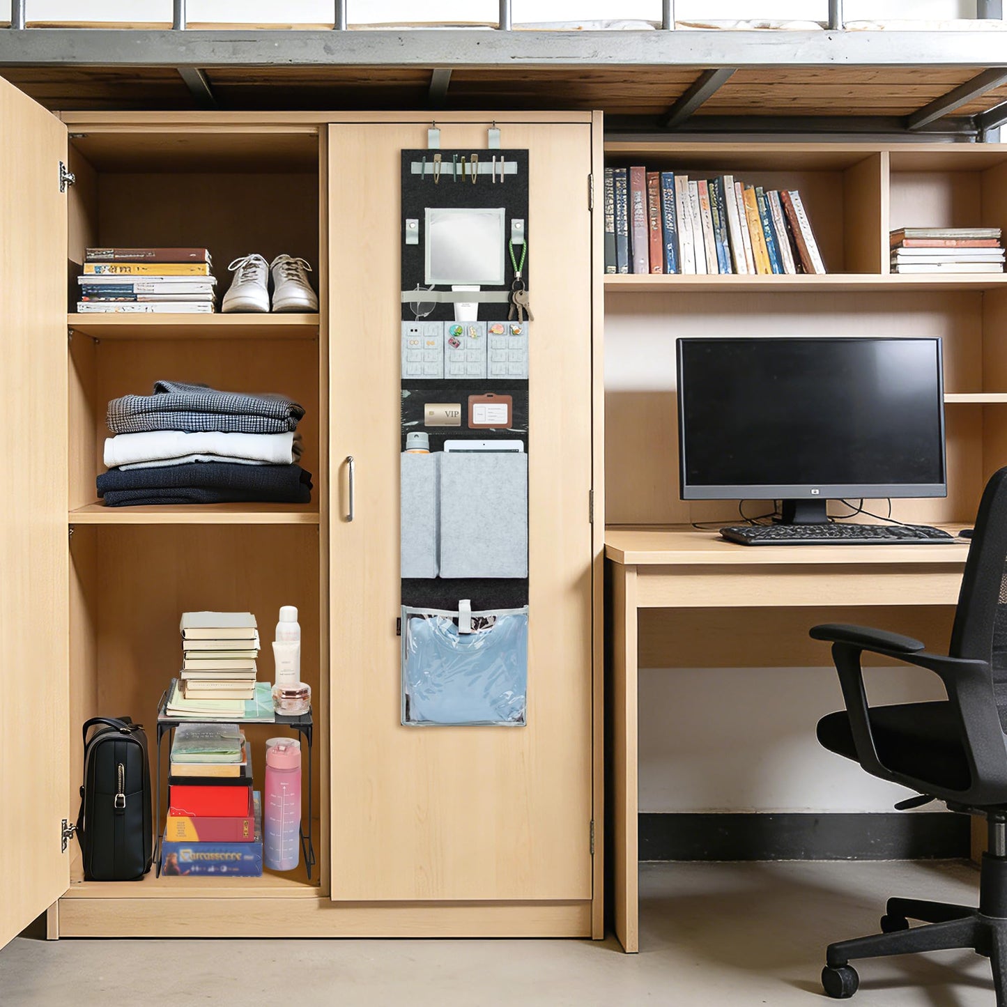 JOYMOMO Locker Organizer Set with Locker Shelf, Back to Gym, Office, School Essentials Locker Decoration for Girls Boys (Black + Black Locker Shelf)